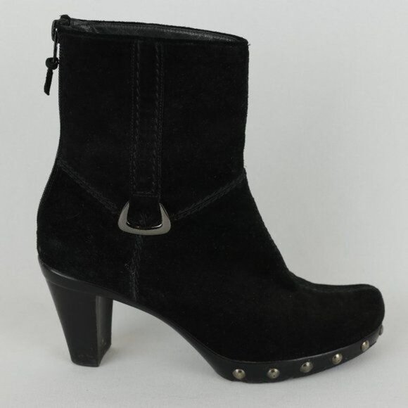 Stuart Weitzman Women's Size 6 Black Suede Studded Zip Up Heeled Boots - Picture 6 of 10